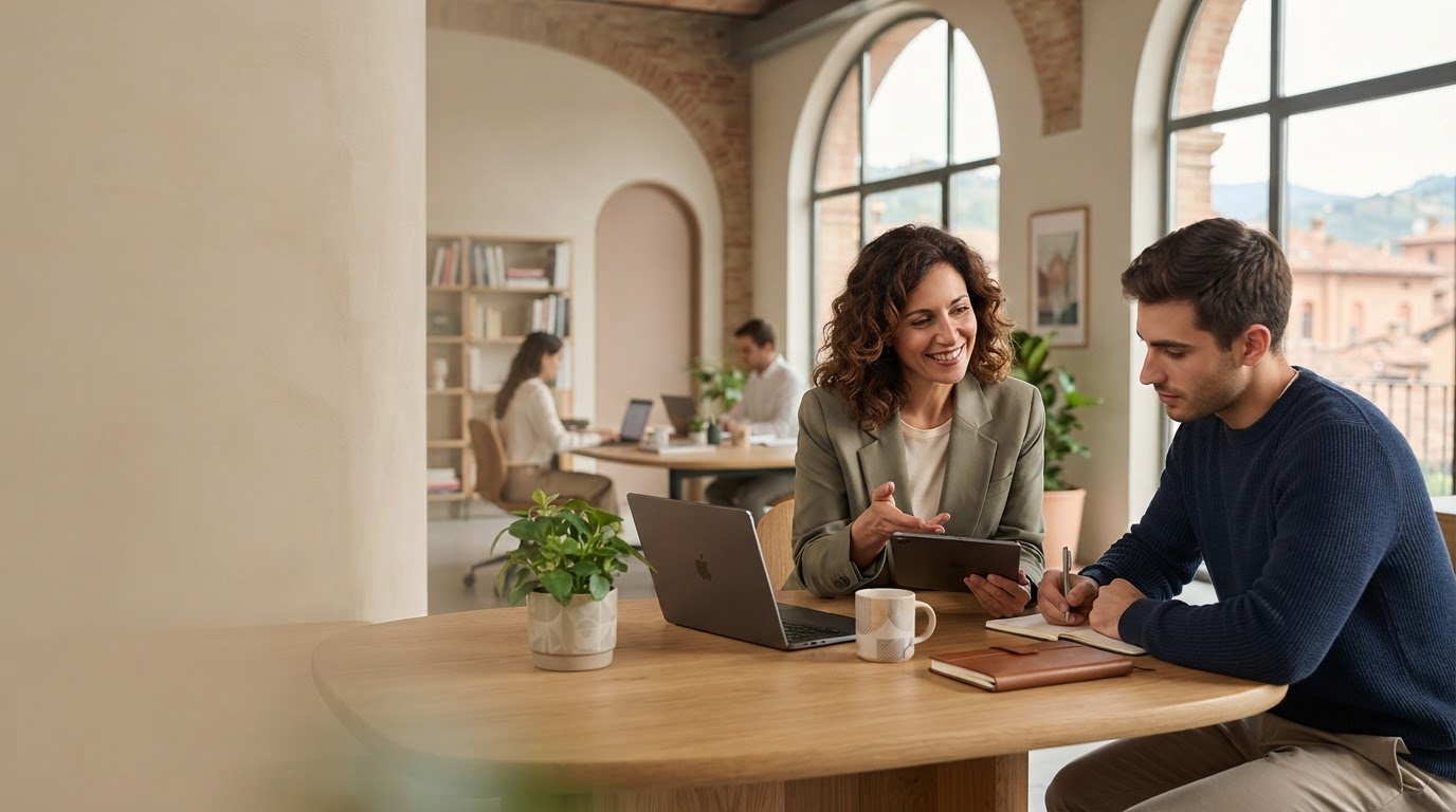 Bit 60 Lexipro, un consulente mostra un'analisi dei dati finanziari su un tablet a una coppia di pensionati
